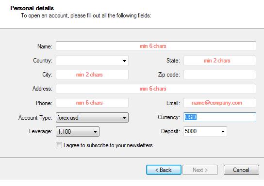 personal details metatrader